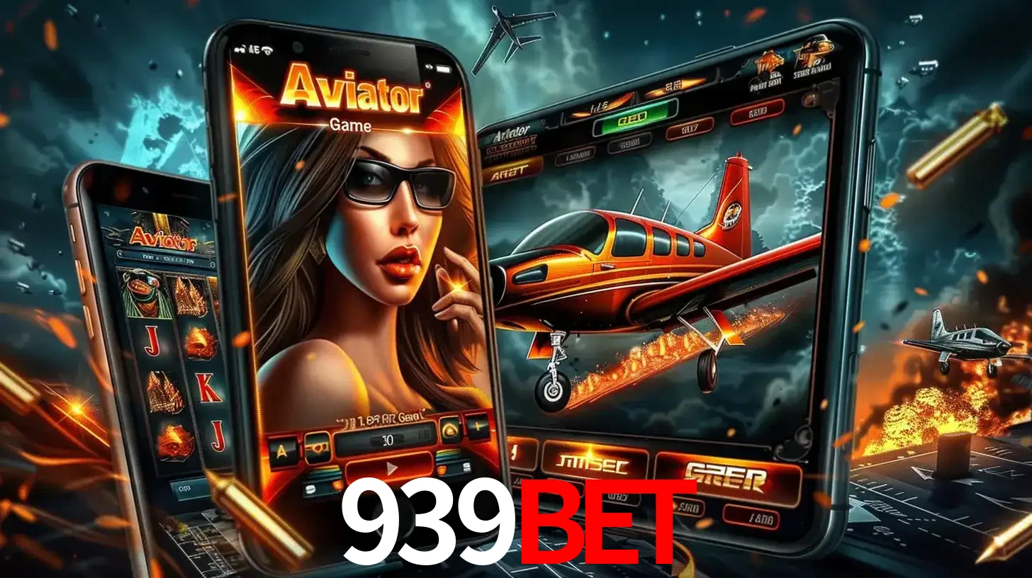 O popular jogo de apostas Aviator exibido em vários celulares e tablets, mostrando a interface emocionante e a ação de voo disponíveis para jogar agora no 939BET.