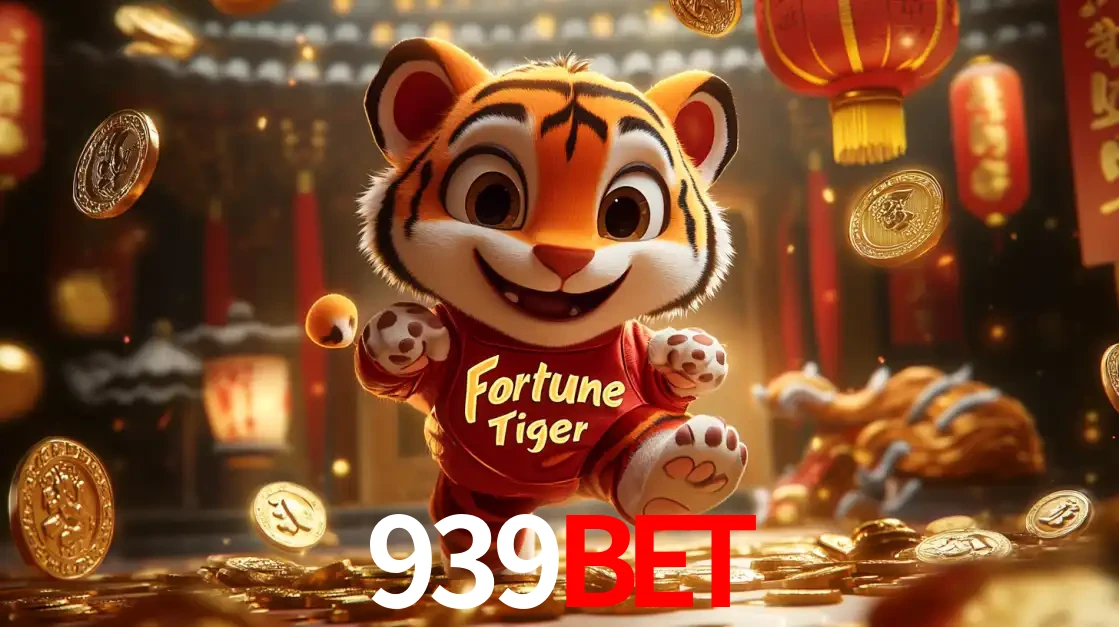 O alegre personagem do Fortune Tiger correndo sobre um caminho de moedas de ouro, simbolizando os grandes prêmios e a diversão do popular jogo de slot do 939BET.